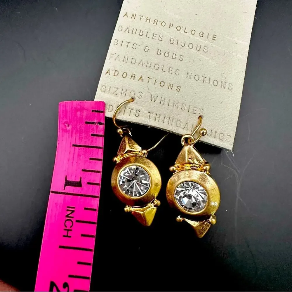 Anthropologie Vintage Western Drop Earring Dangle Gold tone Crystal NWT